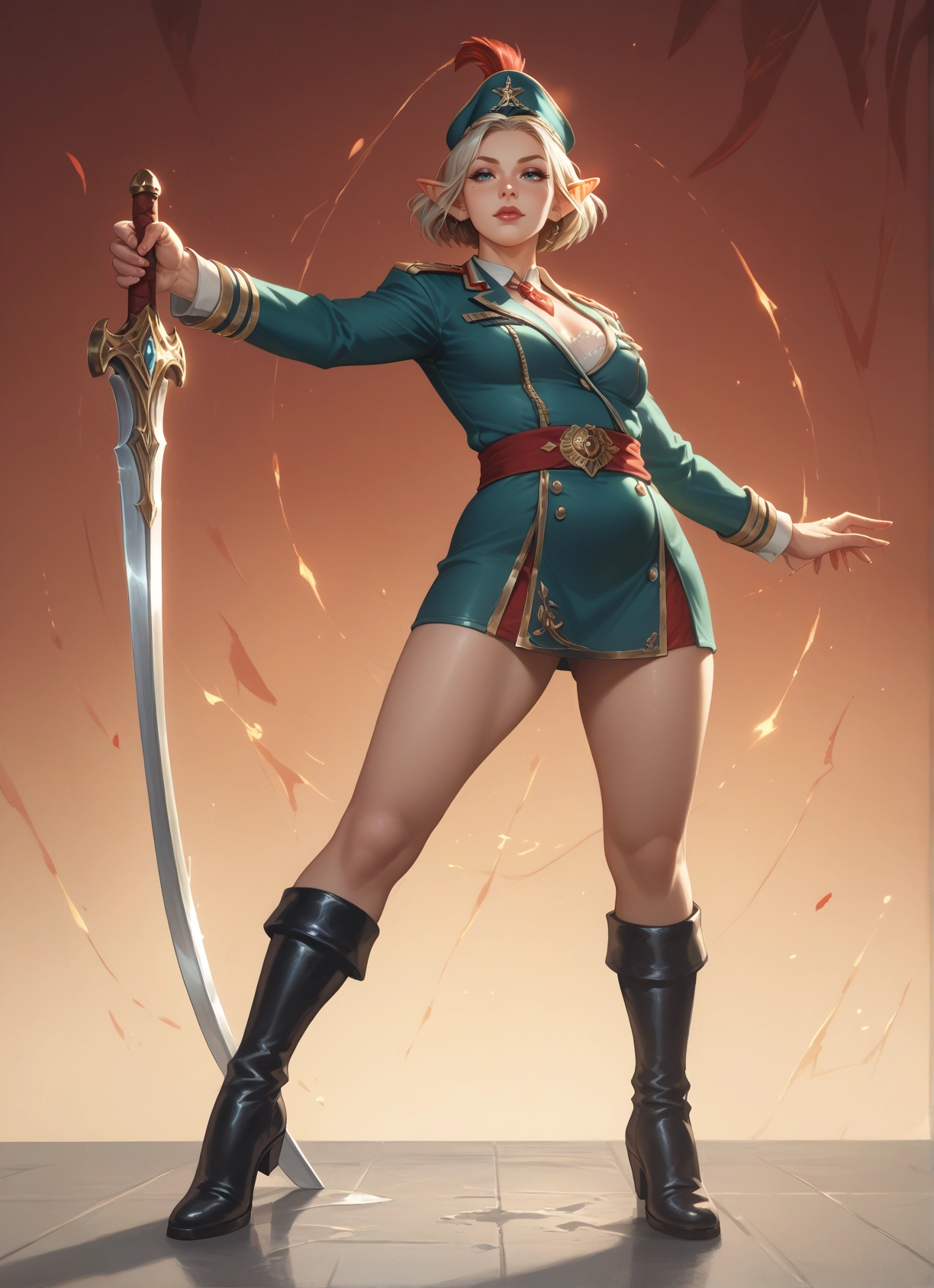 1girl, weapon, sword, pointy ears, boots, solo · Yamete.gg