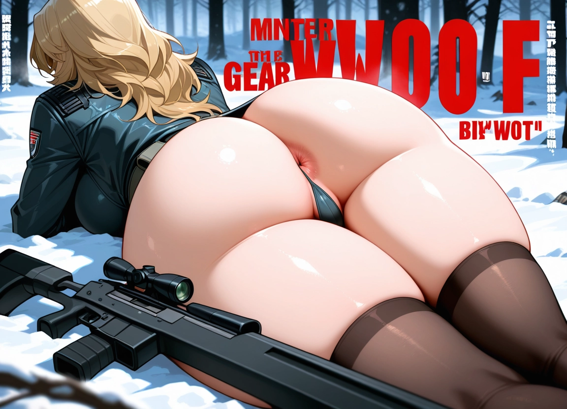 1girl, ass, thighhighs, solo, blonde hair, on stomach · Yamete.gg