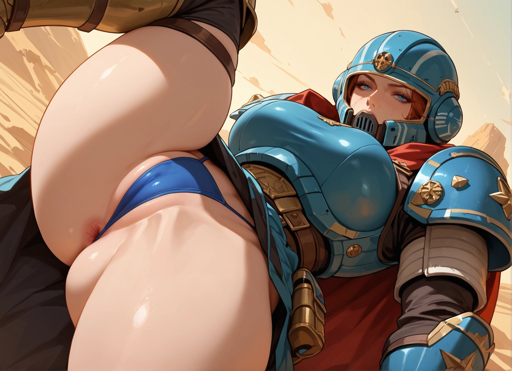 1girl, anus, breasts, blue eyes, solo, helmet · Yamete.gg
