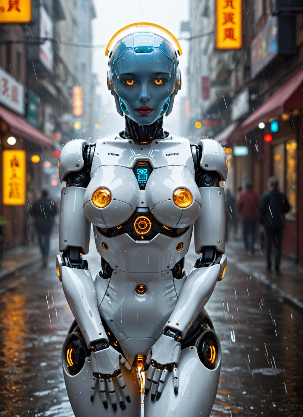 1girl, rain, breasts, robot joints, humanoid robot, looking at viewer · Yamete.gg