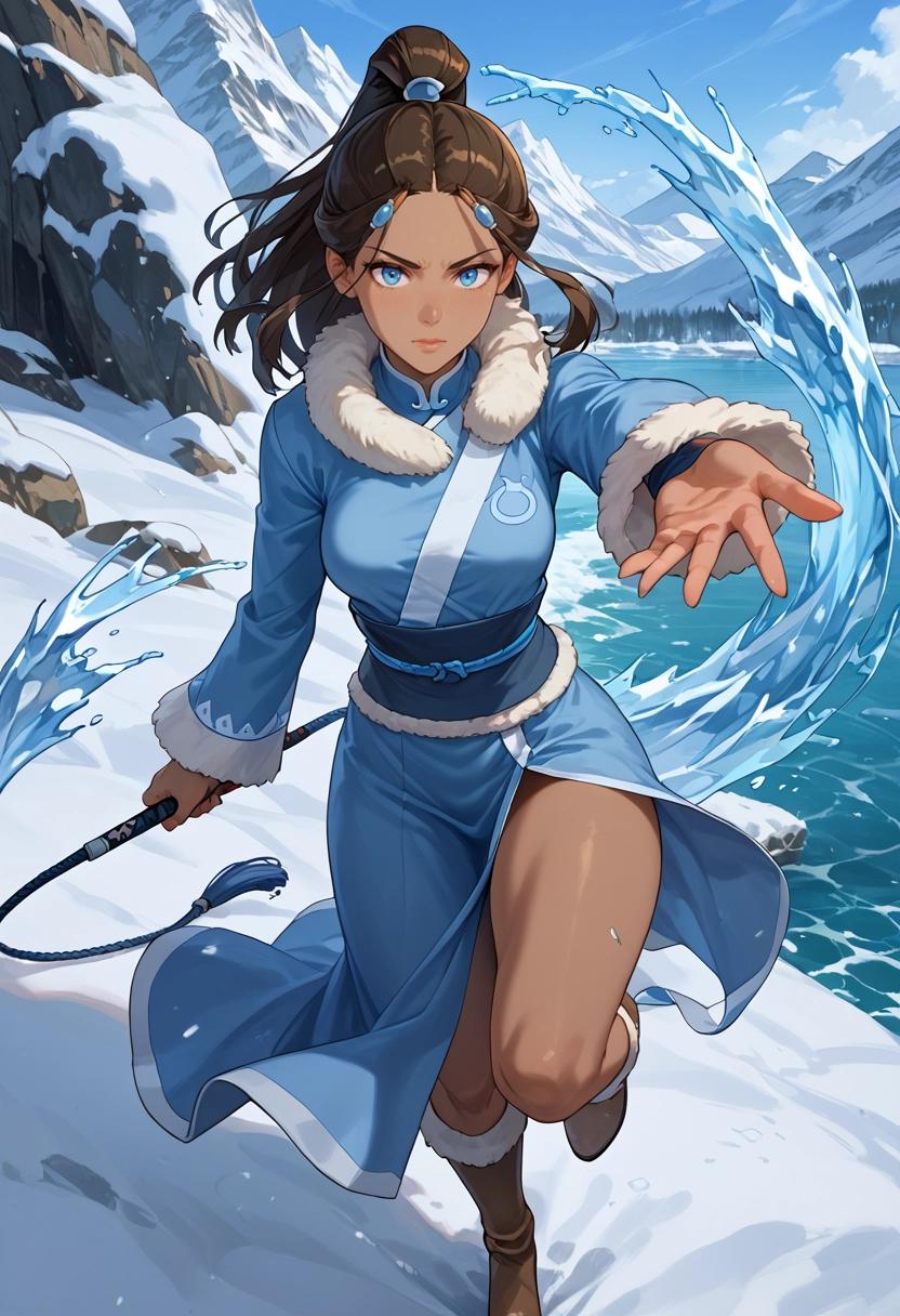 1girl, solo, dark-skinned female, blue eyes, mountain, dark skin · Yamete.gg