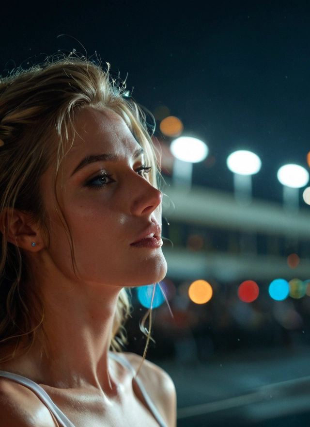 1girl, solo, jewelry, blonde hair, earrings, blurry · Yamete.gg