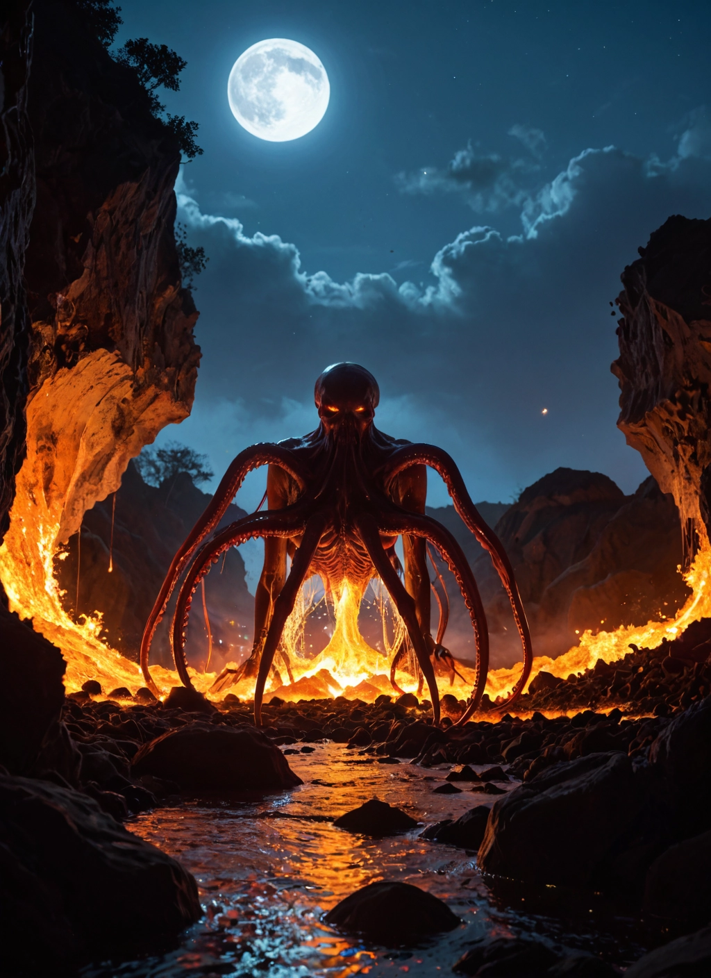 moon, tentacles, sky, night, full moon, cloud · Yamete.gg