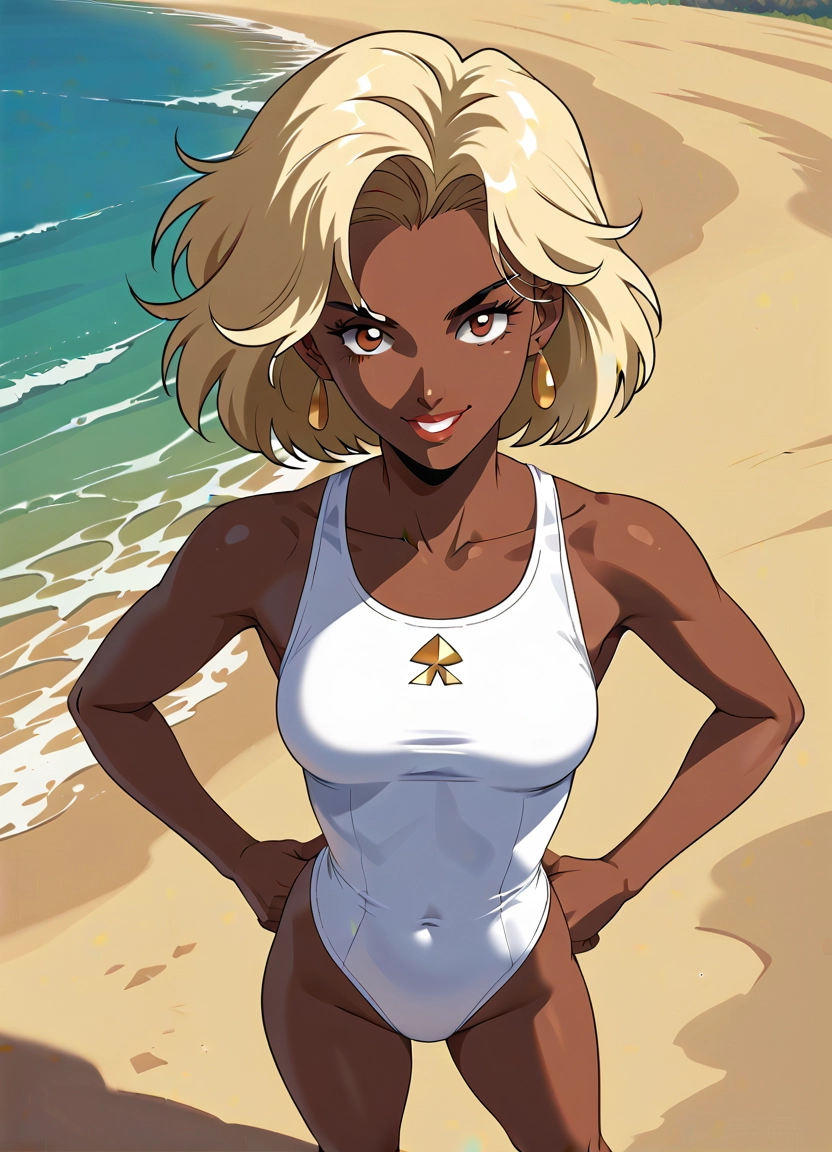 1girl, swimsuit, blonde hair, solo, jewelry, earrings · Yamete.gg