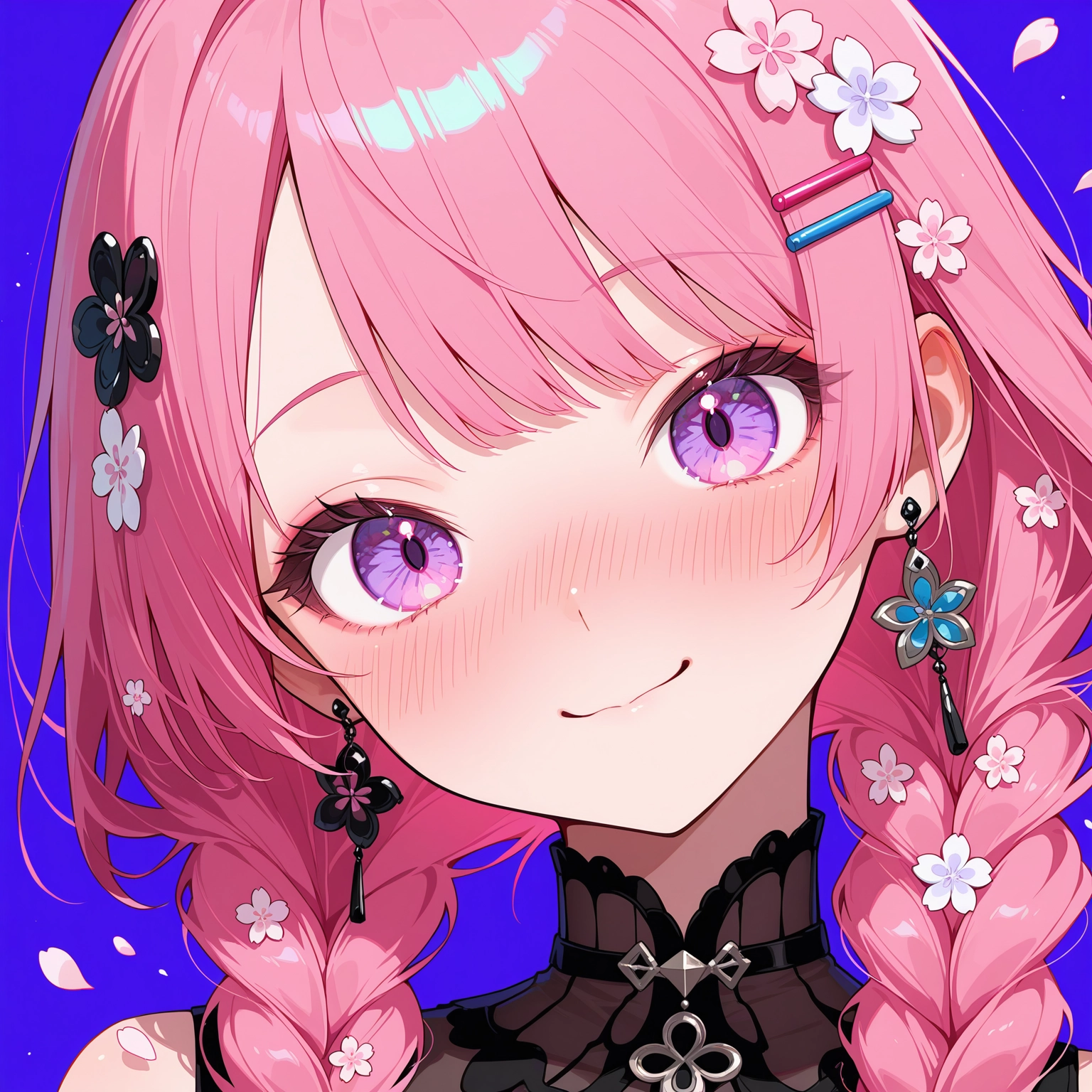 1girl, hair ornament, solo, pink hair, earrings, braid · Yamete.gg