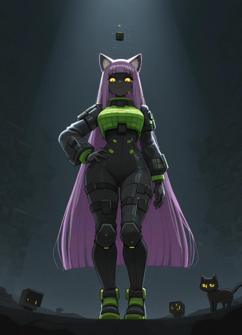 1girl, long hair, animal ears, very long hair, hand on own hip, yellow eyes · Yamete.gg