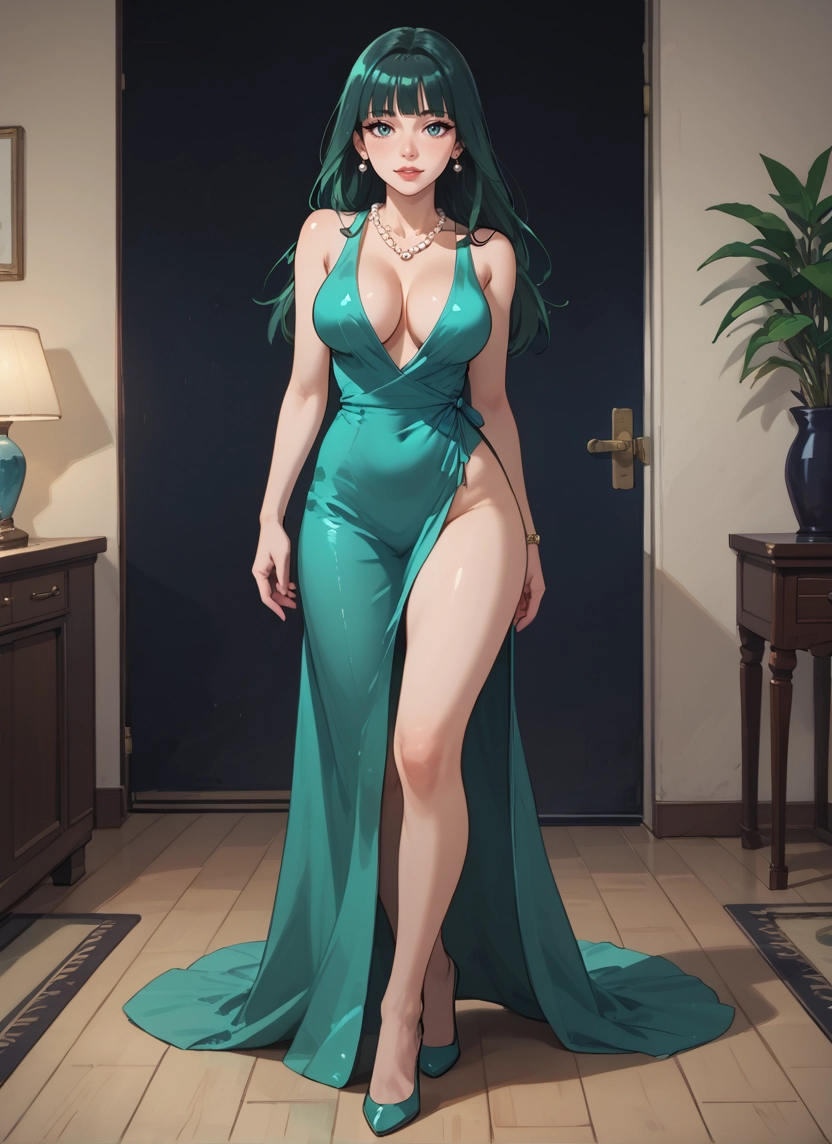 1girl, breasts, dress, jewelry, earrings, necklace · Yamete.gg