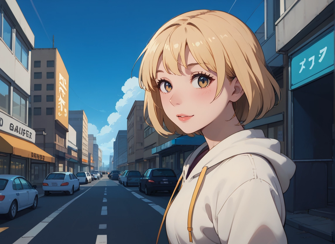 1girl, car, motor vehicle, hood, ground vehicle, hoodie · Yamete.gg