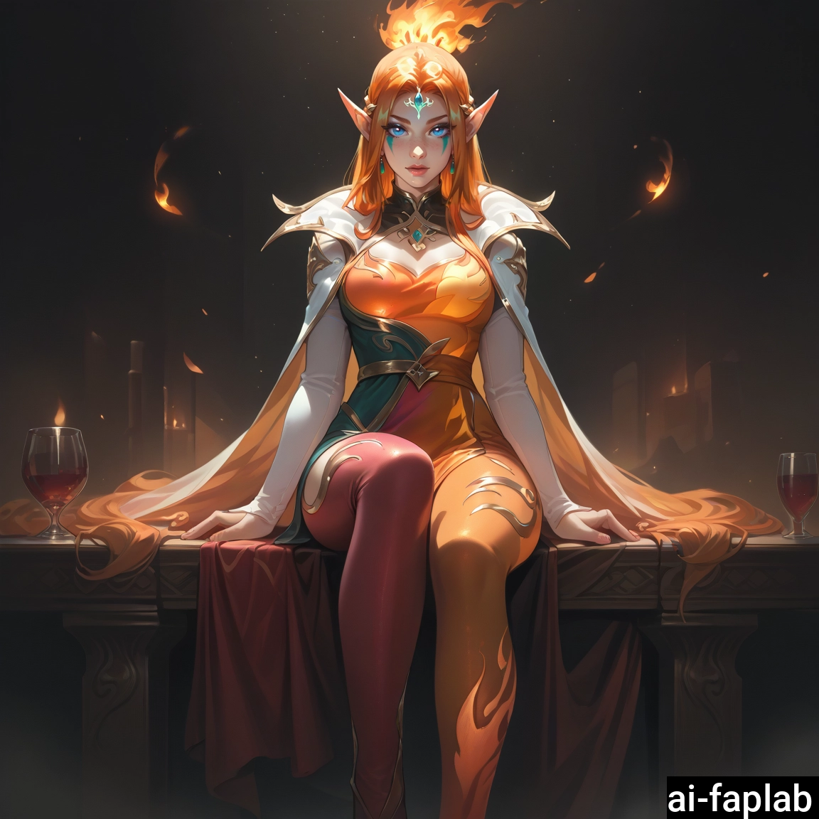 1girl, solo, pointy ears, sitting, long hair, thighhighs · Yamete.gg