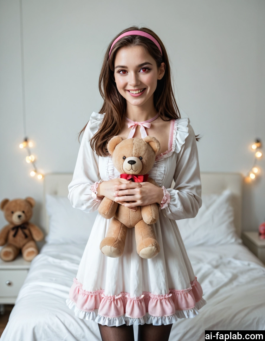 1girl, stuffed toy, stuffed animal, teddy bear, solo, brown hair · Yamete.gg