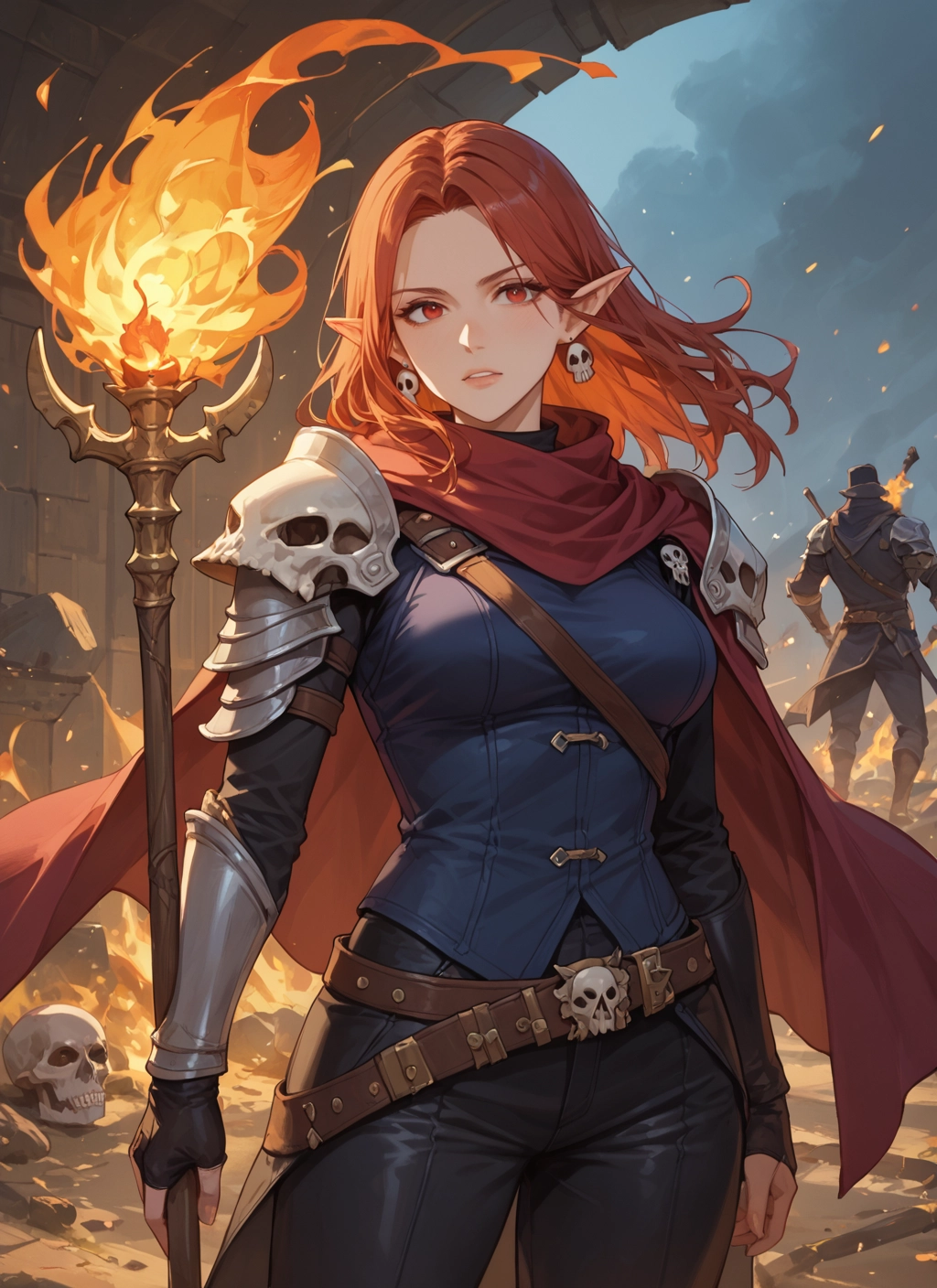 1girl, pointy ears, jewelry, earrings, gloves, skull · Yamete.gg