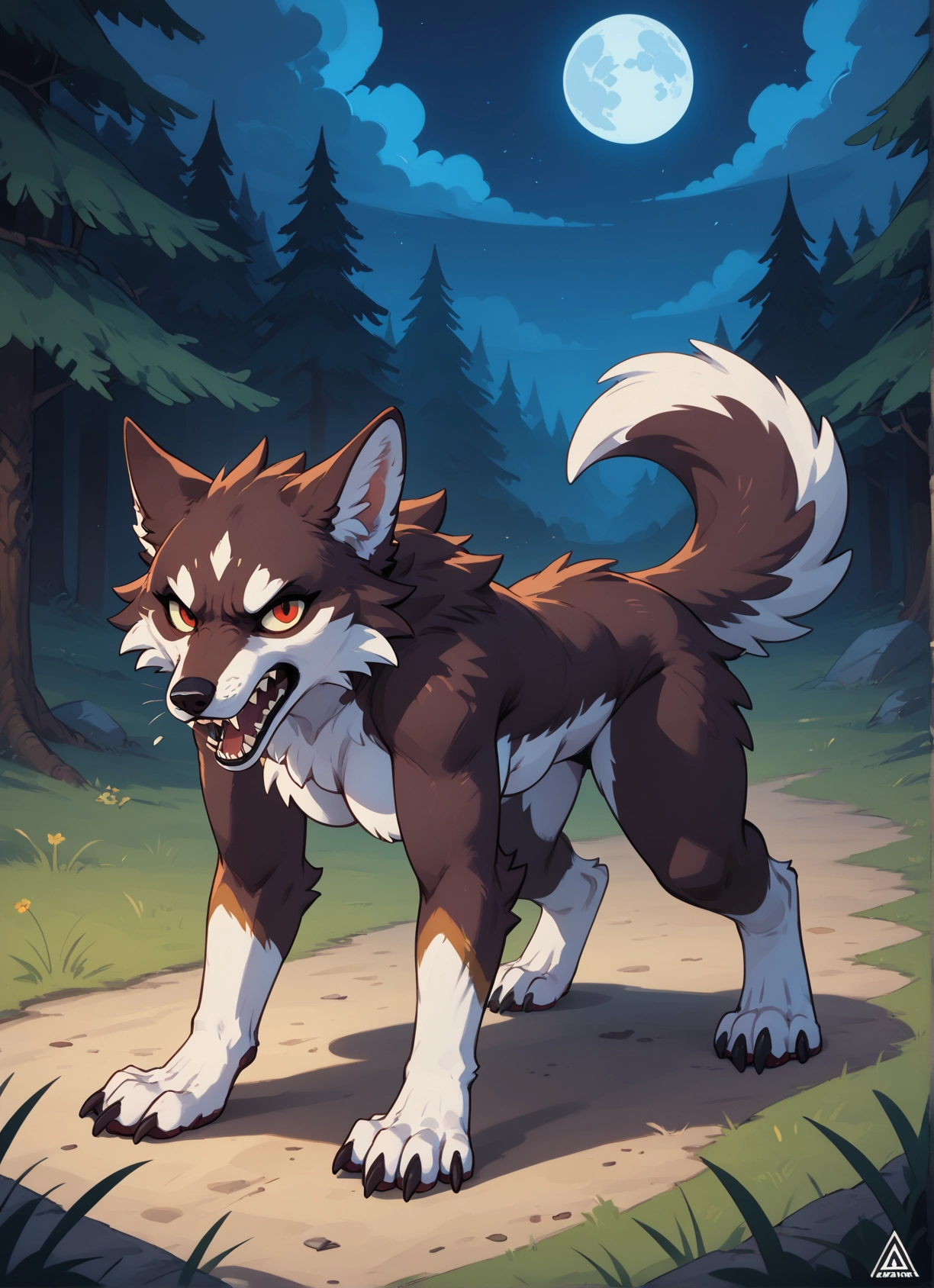 furry, moon, night, tree, solo, sky · Yamete.gg