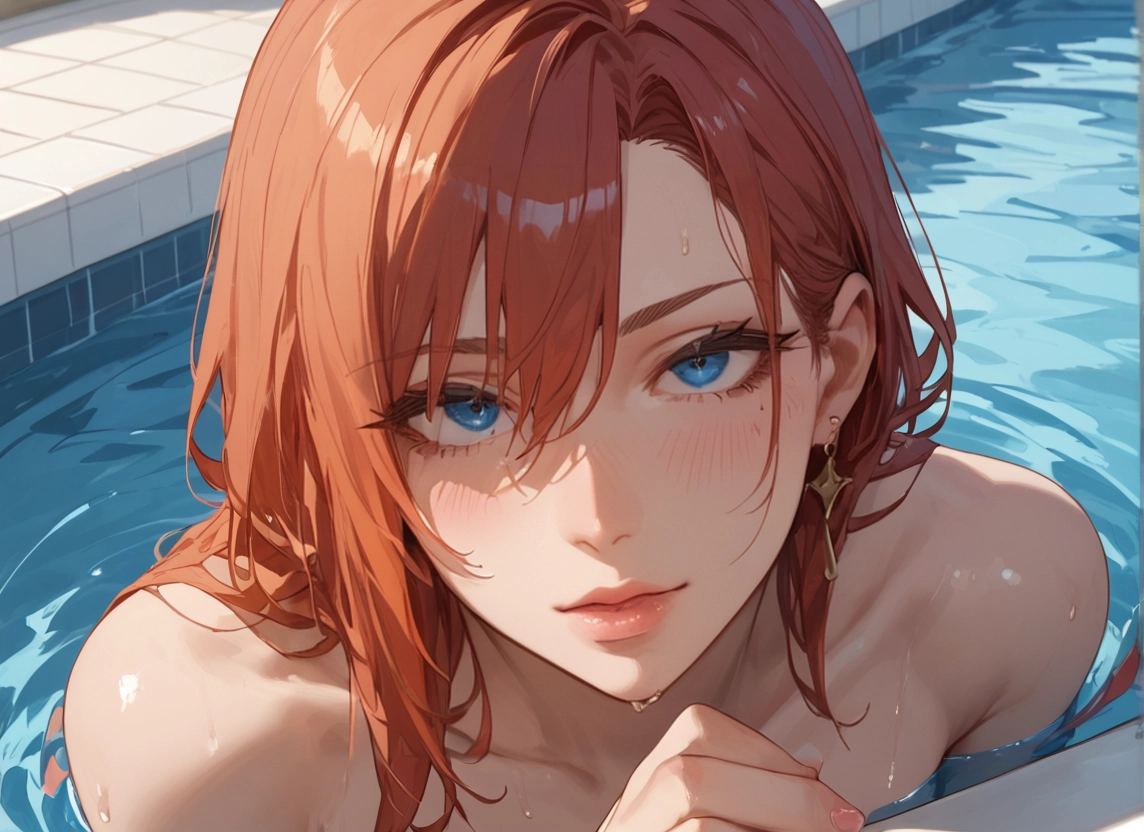 1girl, blue eyes, jewelry, earrings, solo, looking at viewer