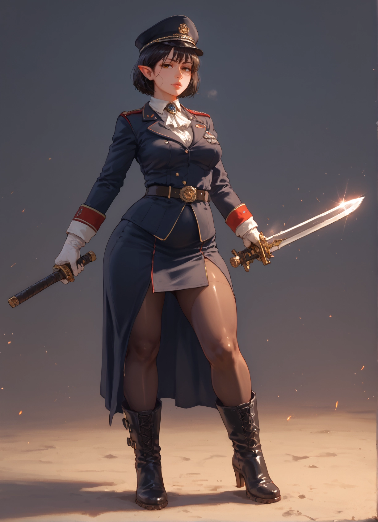 1girl, weapon, sword, pantyhose, pointy ears, solo · Yamete.gg