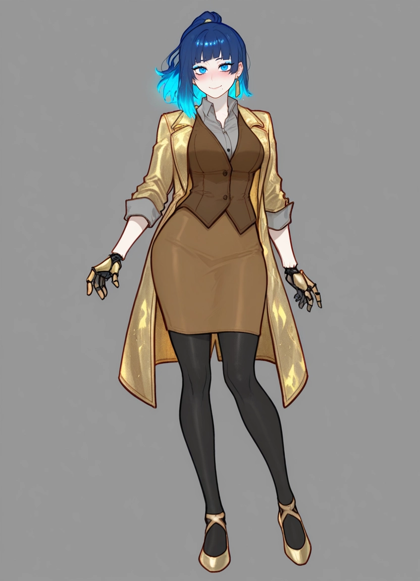 1girl, solo, skirt, blue hair, pantyhose, blue eyes · Yamete.gg