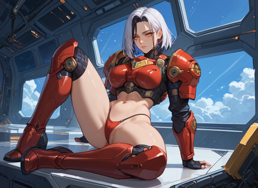1girl, breasts, navel, solo, sitting, jewelry · Yamete.gg