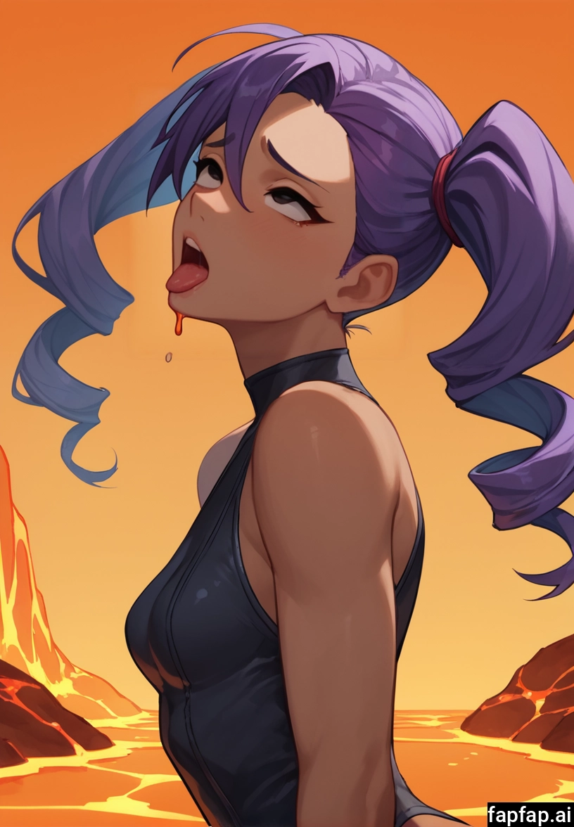 1girl, solo, purple hair, swimsuit, tongue, twintails