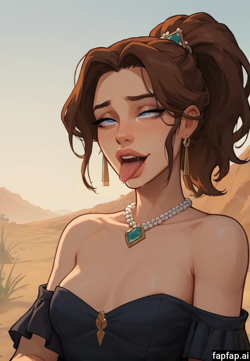1girl, solo, jewelry, breasts, tongue, brown hair