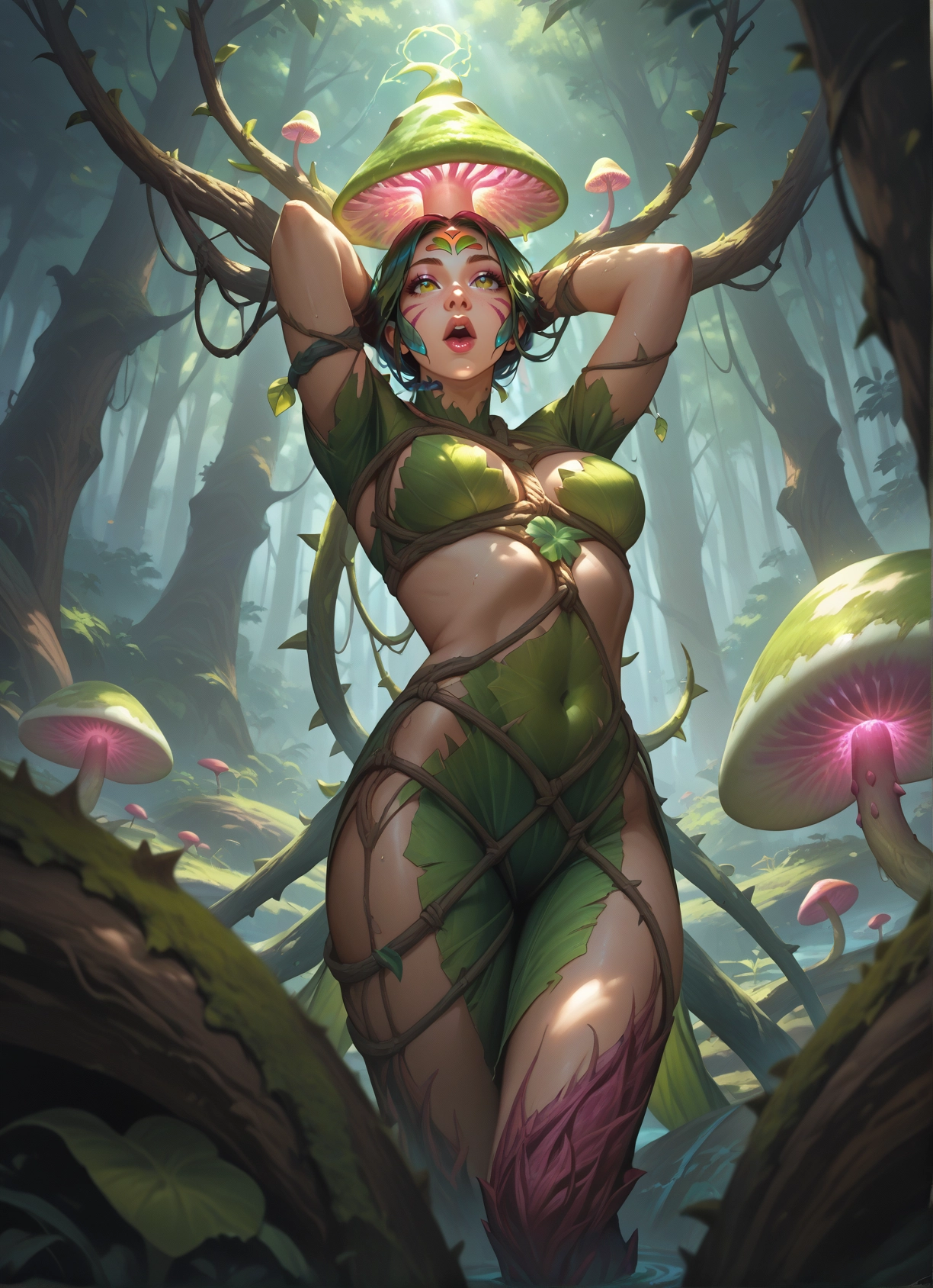 1girl, vines, nature, plant, breasts, forest · Yamete.gg