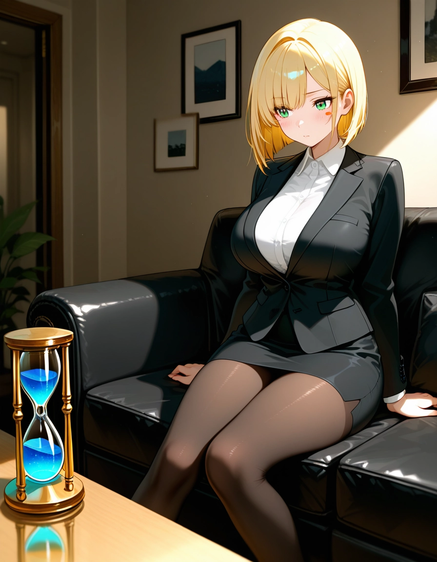 1girl, pantyhose, breasts, blonde hair, solo, green eyes · Yamete.gg