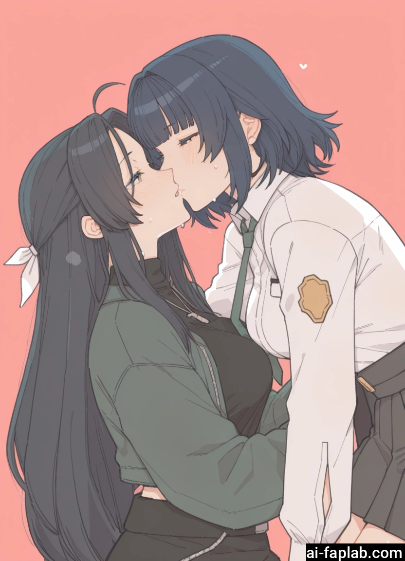 multiple girls, 2girls, yuri, long hair, kiss, skirt