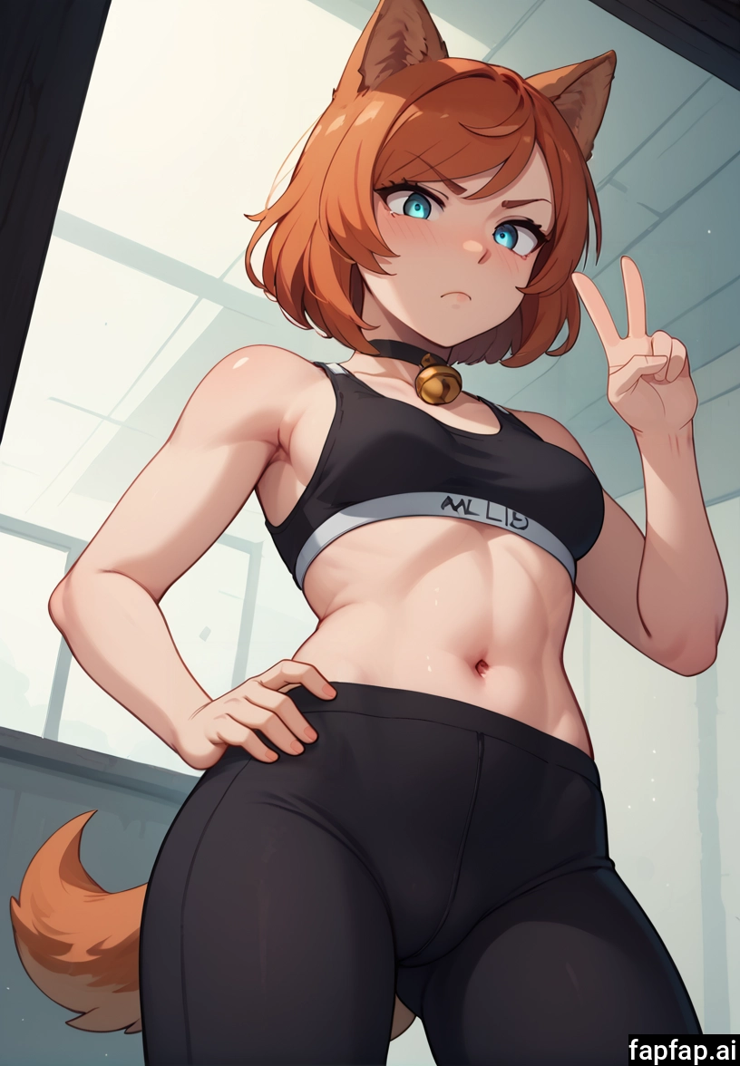 1girl, solo, animal ears, navel, breasts, v · Yamete.gg