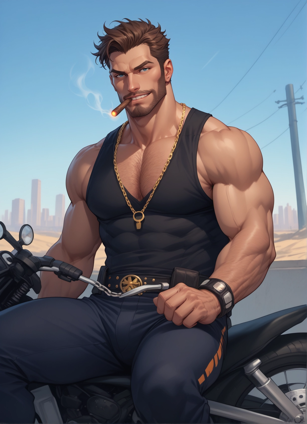 bara, male focus, muscular, 1boy, muscular male, facial hair · Yamete.gg