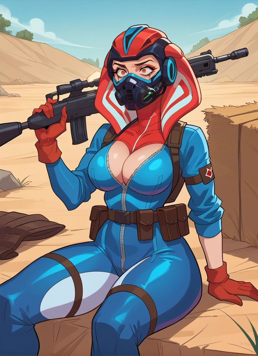 1girl, weapon, breasts, gun, gloves, solo · Yamete.gg