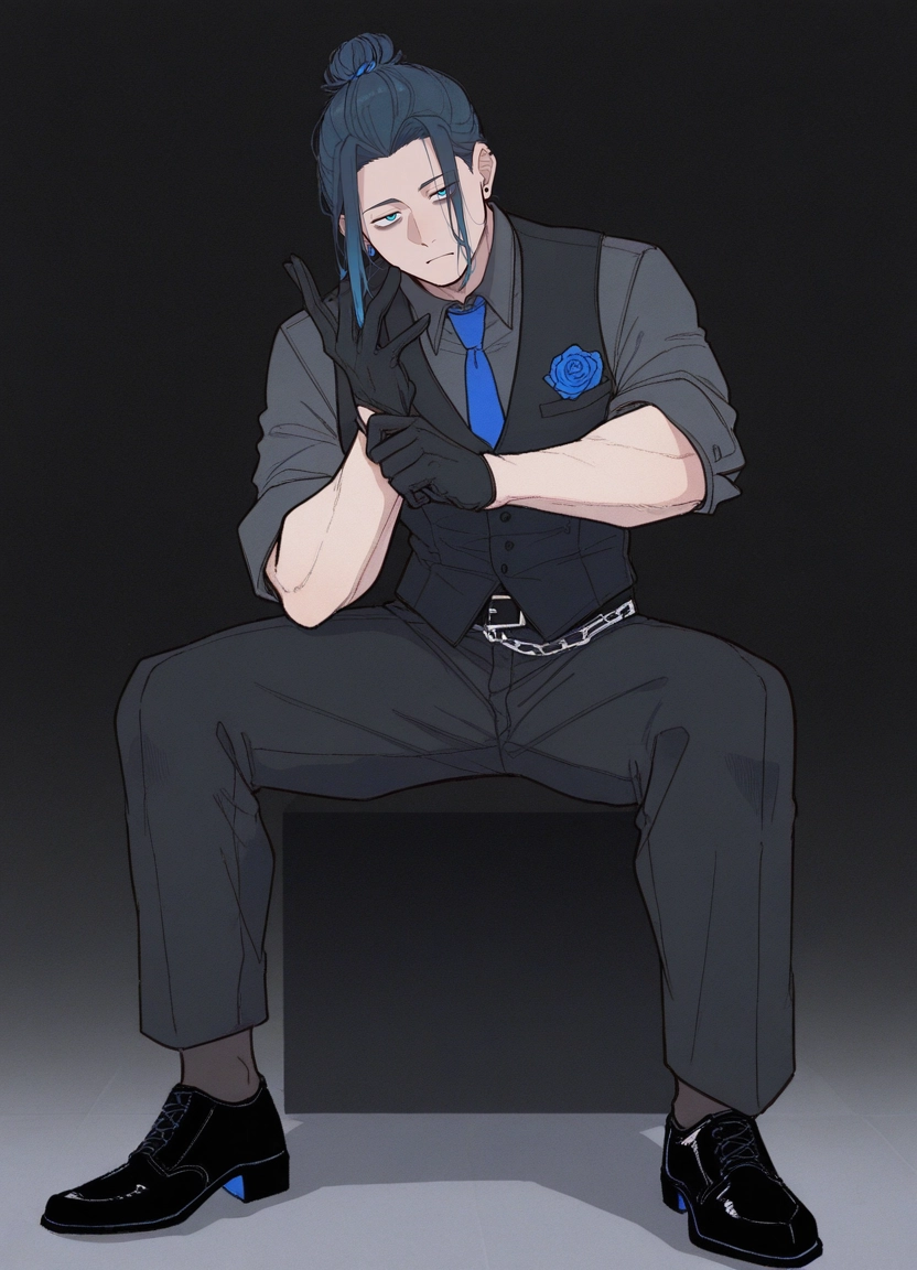 1boy, male focus, gloves, solo, necktie, vest · Yamete.gg