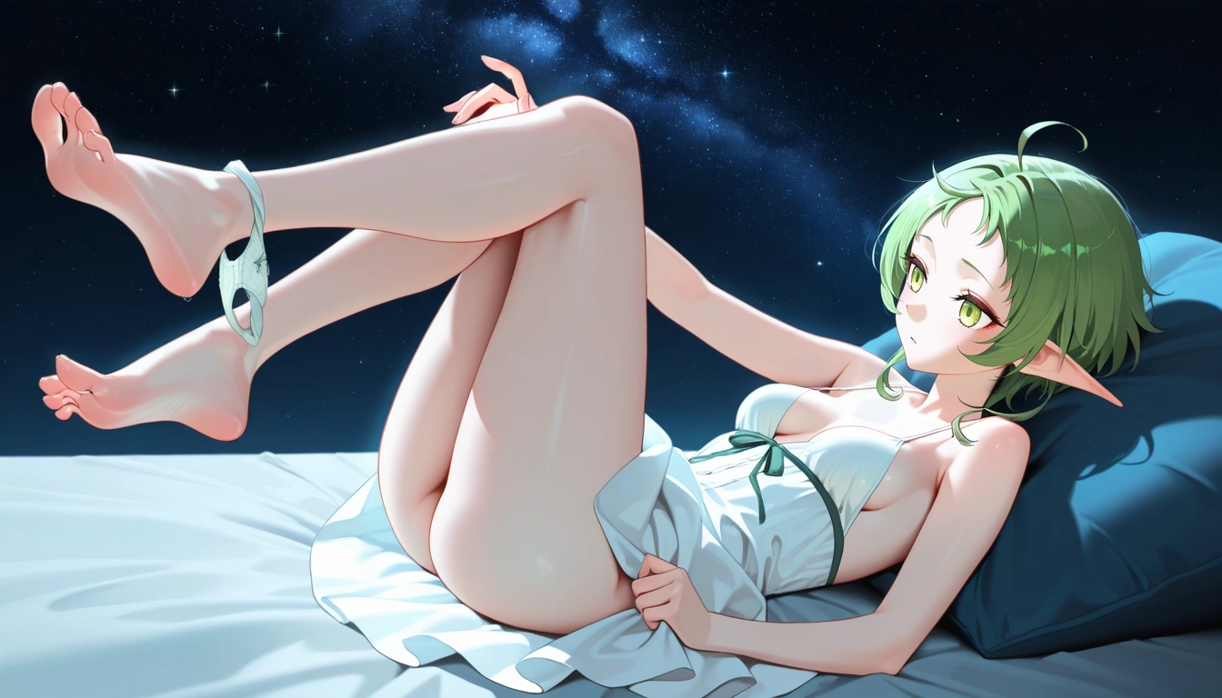 1girl, pointy ears, barefoot, solo, underwear, feet · Yamete.gg