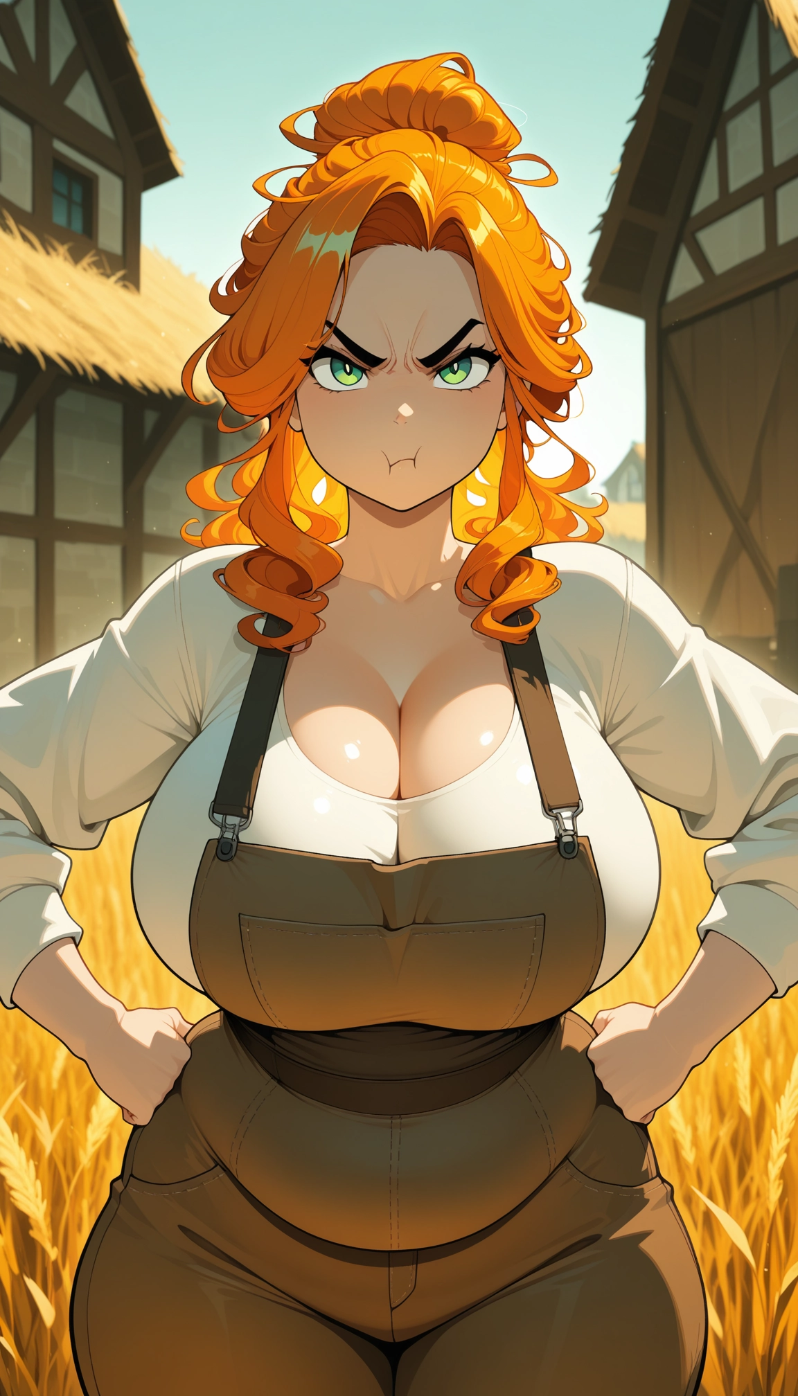 1girl, breasts, green eyes, cleavage, orange hair, solo · Yamete.gg