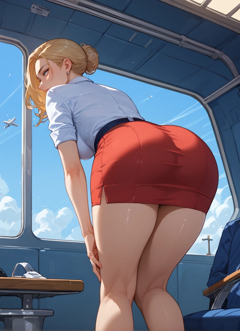 1girl, ass, skirt, blonde hair, breasts, jewelry · Yamete.gg