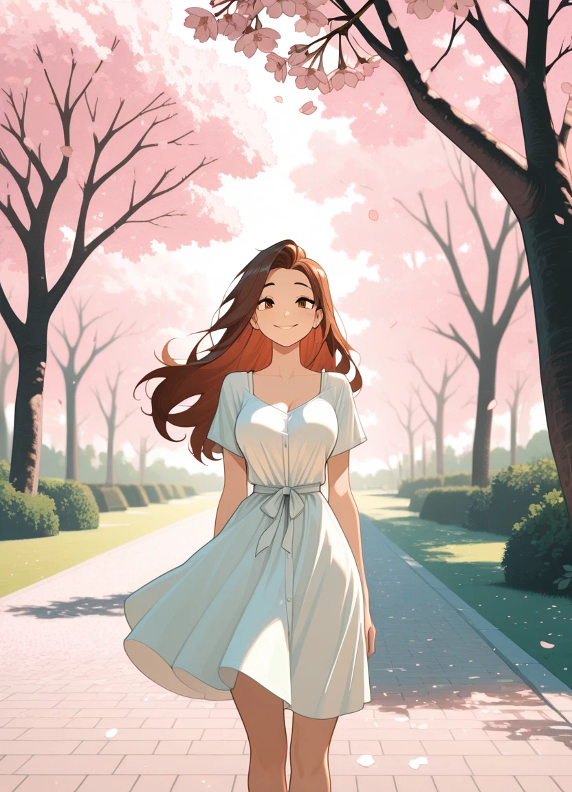 1girl, solo, dress, brown hair, outdoors, long hair · Yamete.gg