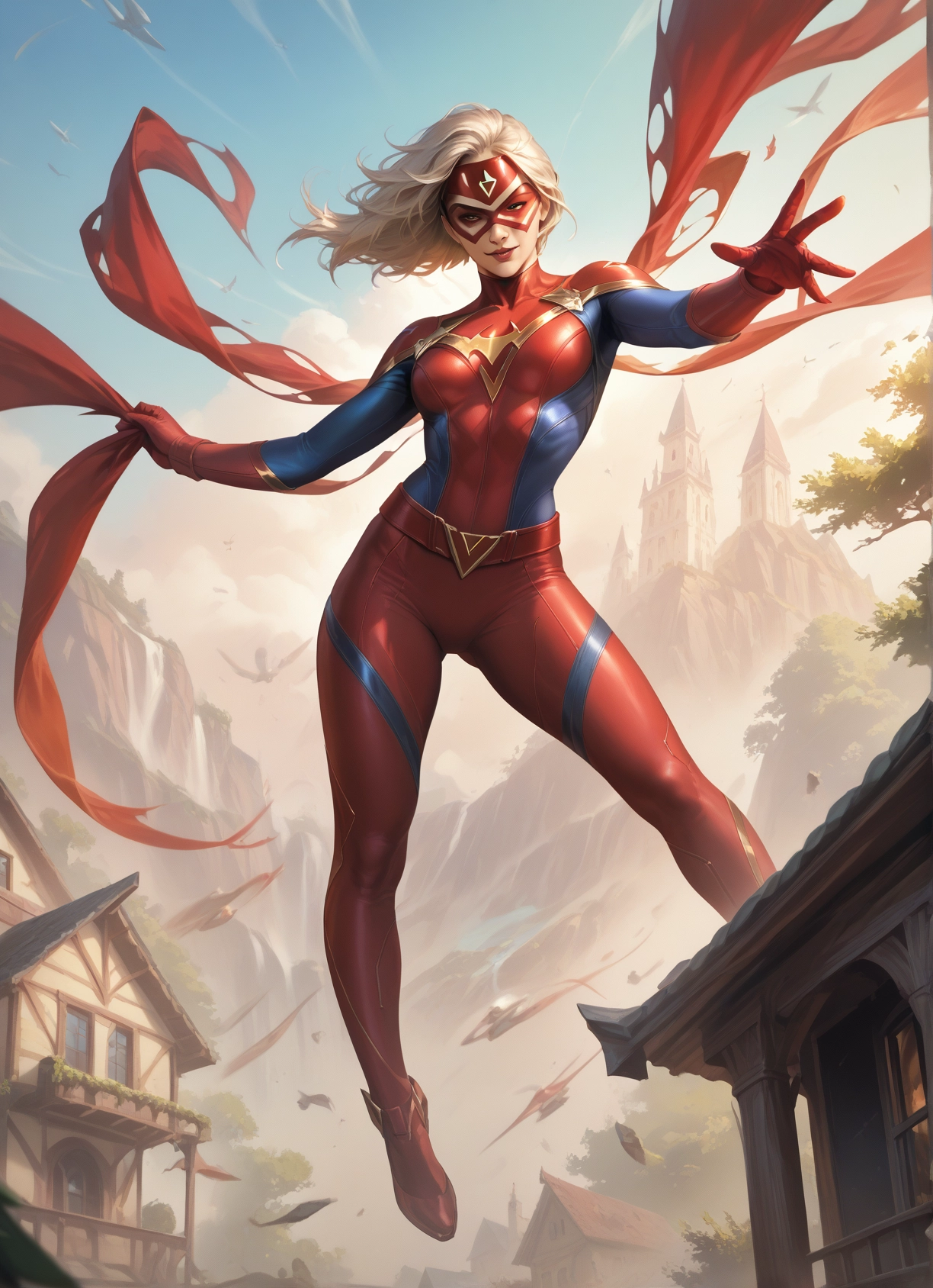 1girl, solo, mask, bodysuit, blonde hair, breasts · Yamete.gg