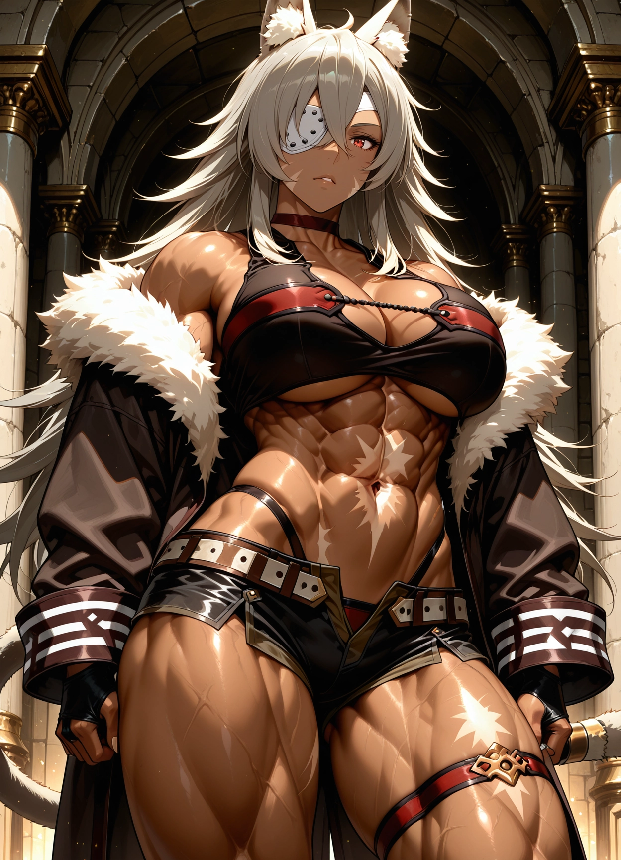 scar on stomach, muscular female, scar, 1girl, eyepatch, muscular · Yamete.gg