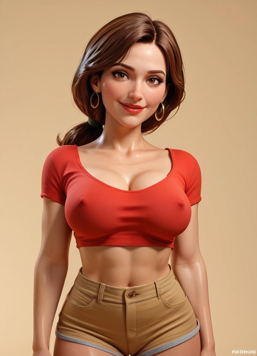 1girl, breasts, solo, jewelry, earrings, shorts
