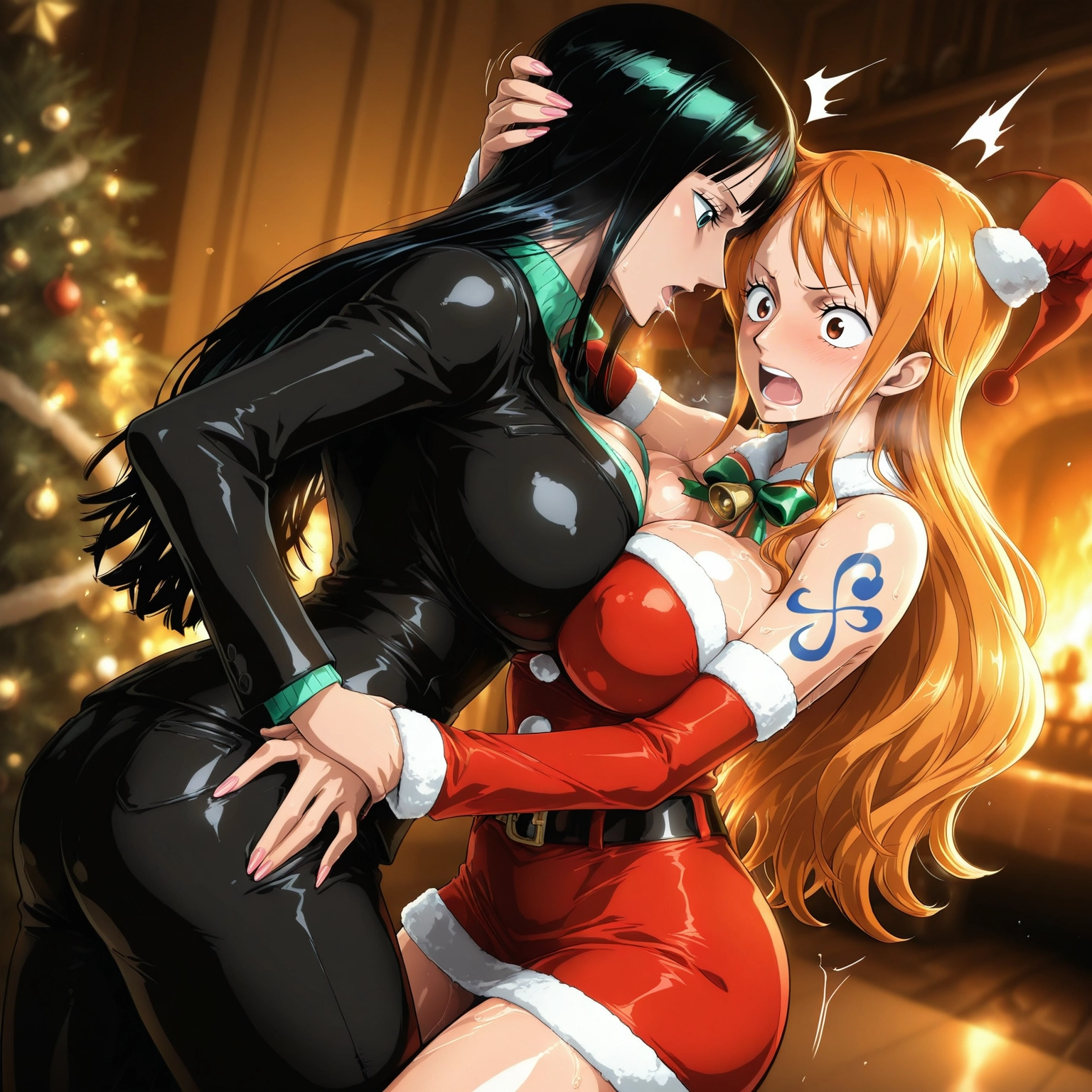 multiple girls, breasts, 2girls, hat, santa hat, large breasts · Yamete.gg