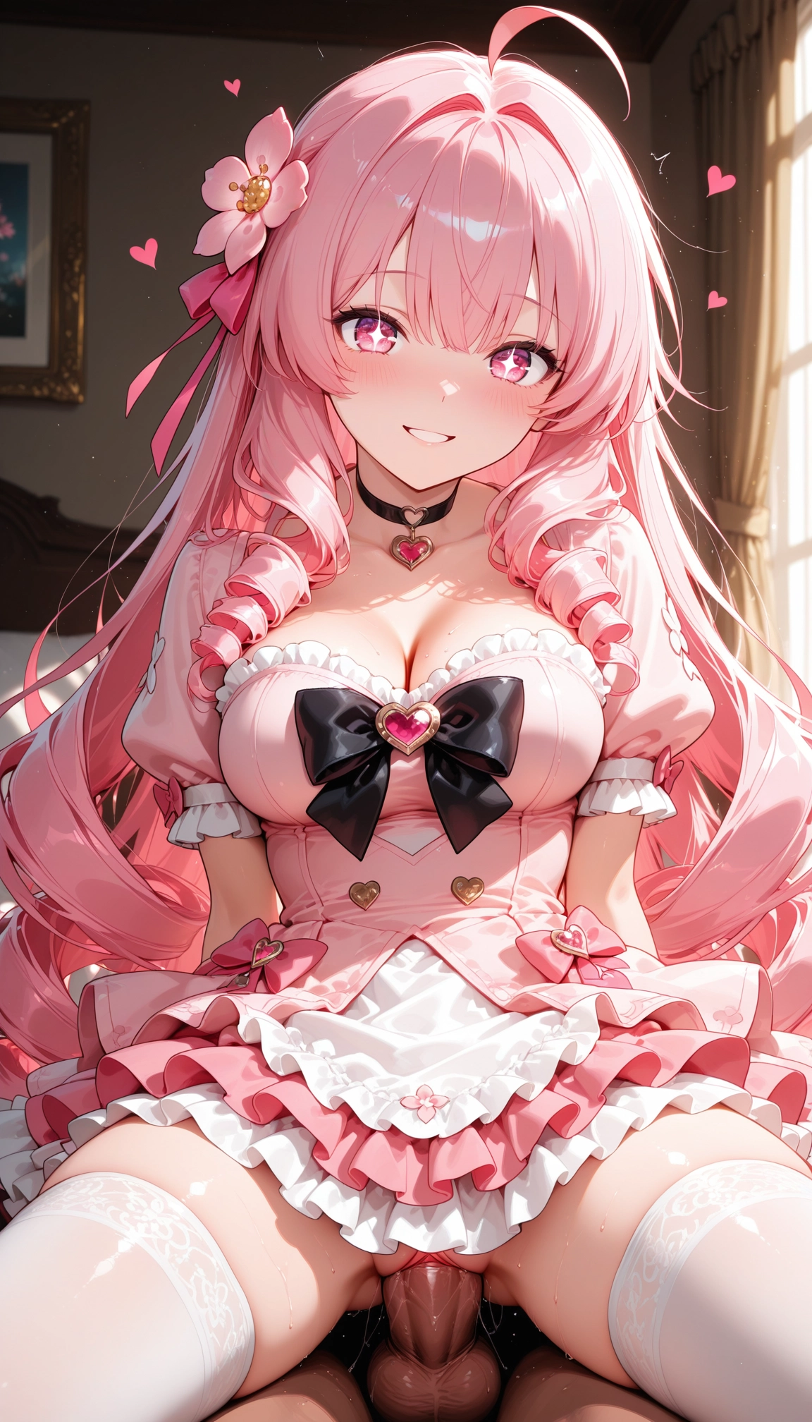 1girl, breasts, pink hair, flower, 1boy, penis · Yamete.gg