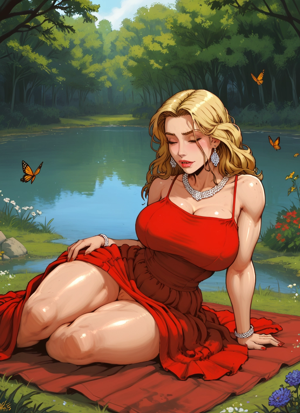 1girl, breasts, dress, jewelry, blonde hair, bug · Yamete.gg