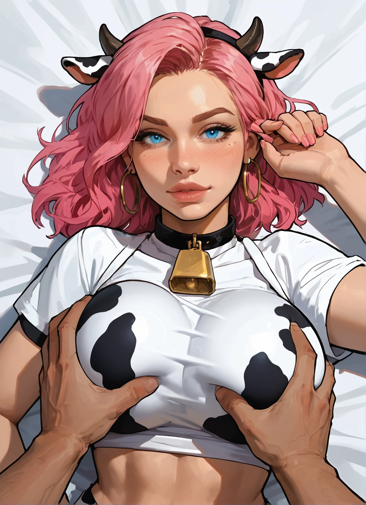 1girl, breasts, pink hair, animal ears, animal print, jewelry · Yamete.gg