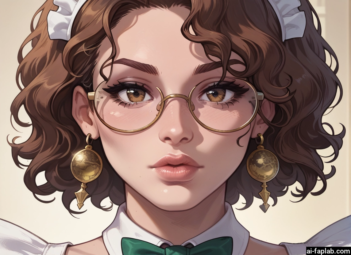 1girl, solo, jewelry, earrings, brown hair, glasses · Yamete.gg