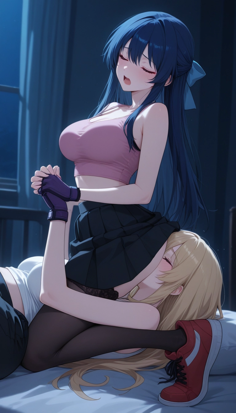 yuri, multiple girls, 2girls, closed eyes, breasts, thighhighs · Yamete.gg
