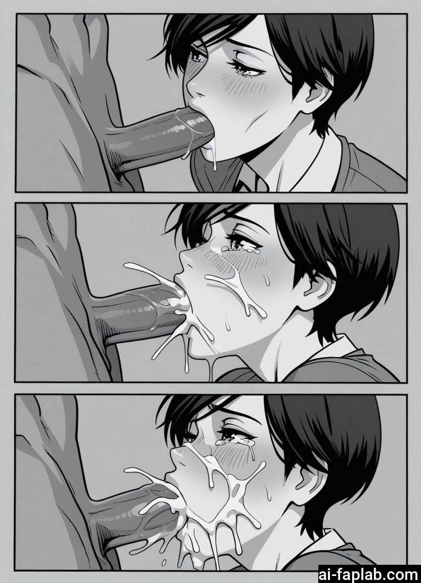monochrome, greyscale, penis, 1girl, oral, fellatio · Yamete.gg