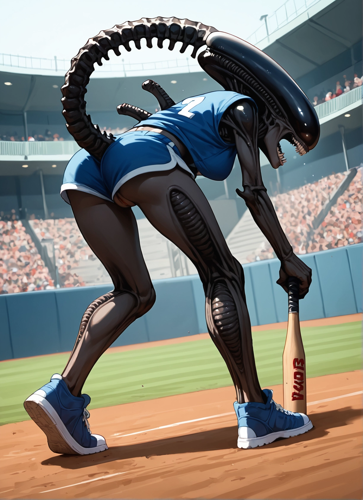 1girl, shorts, ass, baseball bat, tail, shoes · Yamete.gg