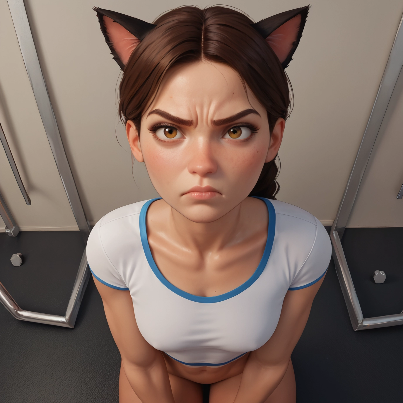 1girl, animal ears, solo, brown hair, looking at viewer, cat ears · Yamete.gg