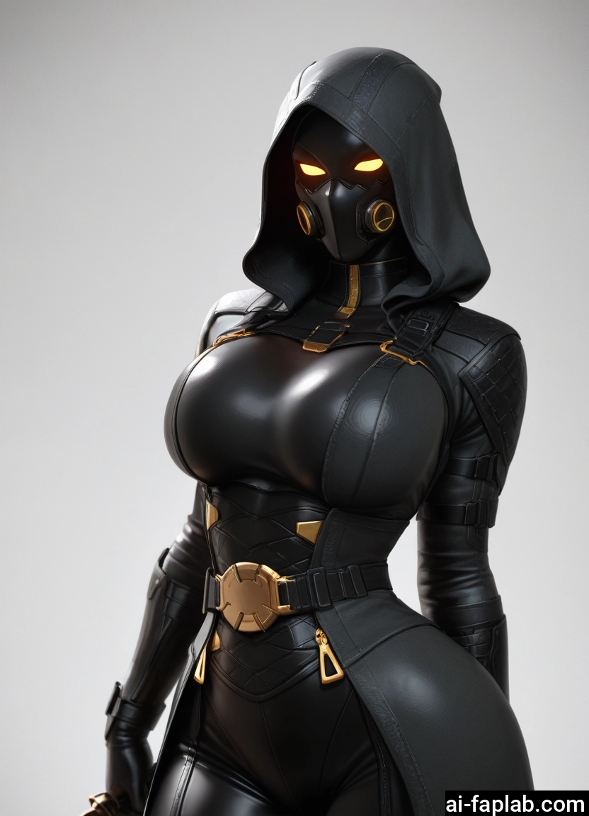 1girl, breasts, mask, bodysuit, solo, hood