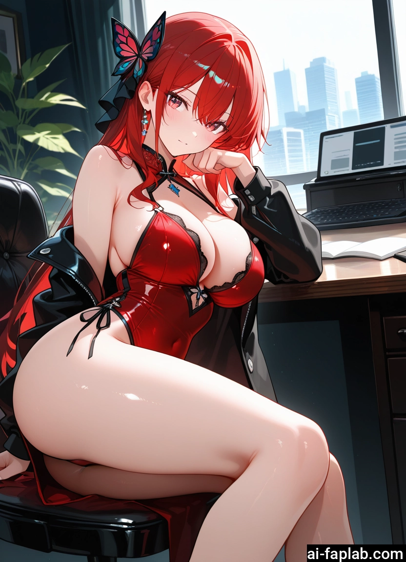 breasts, 1girl, long hair, dress, red hair, large breasts