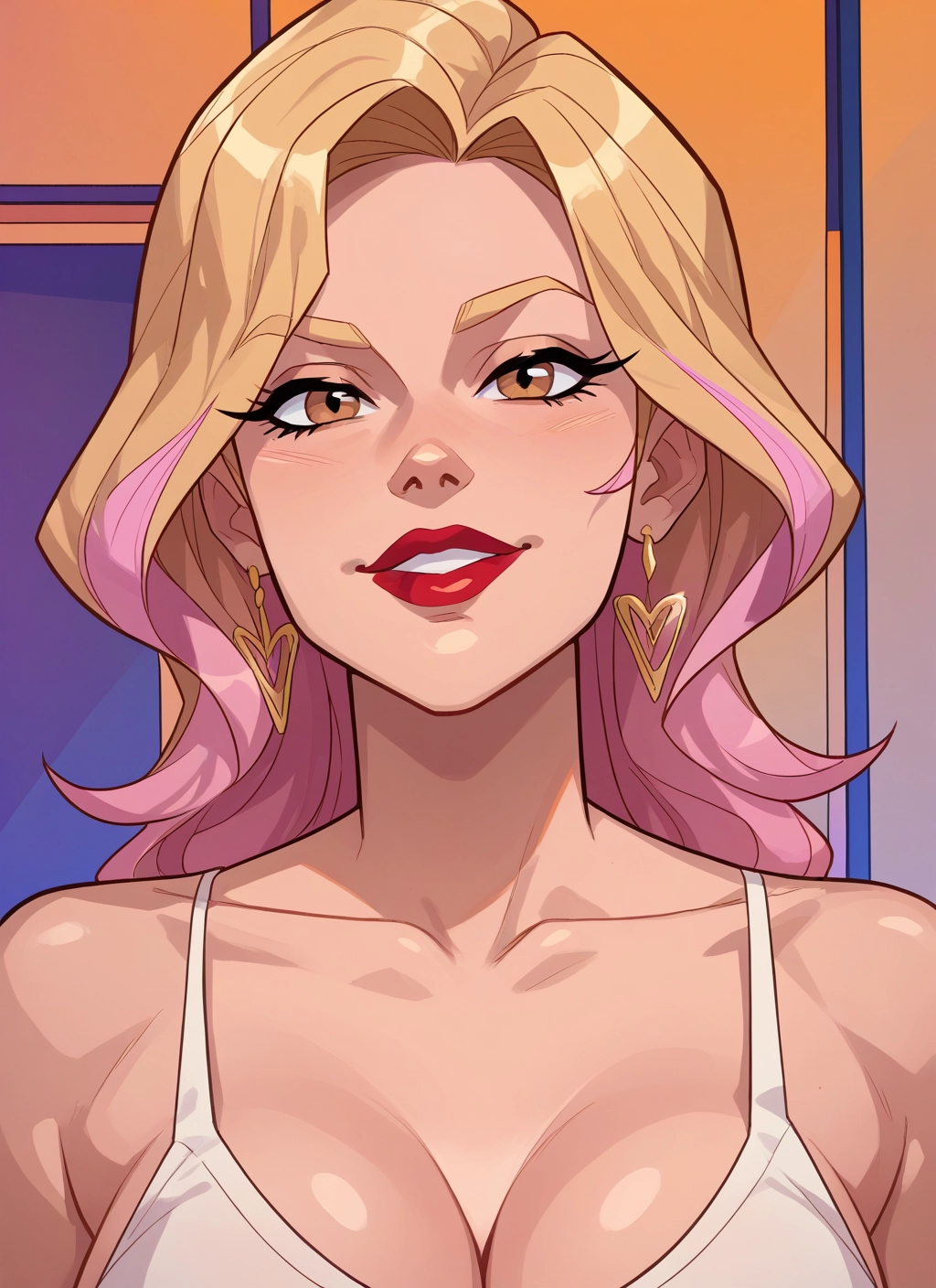 1girl, breasts, jewelry, earrings, blonde hair, cleavage · Yamete.gg