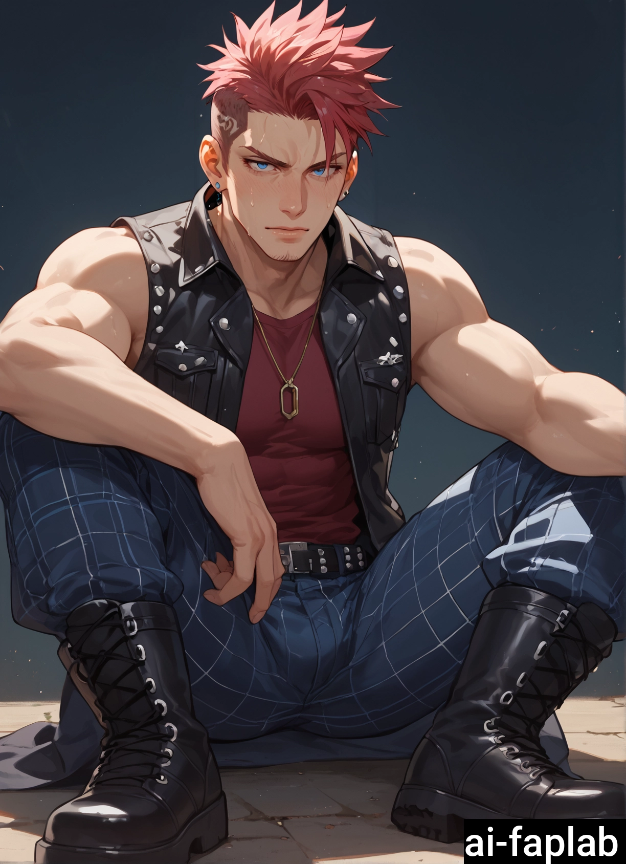 male focus, 1boy, solo, blue eyes, pants, boots