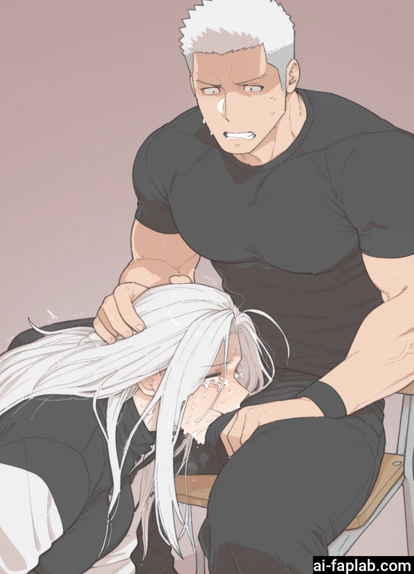 yaoi, bara, muscular, muscular male, pectorals, white hair · Yamete.gg